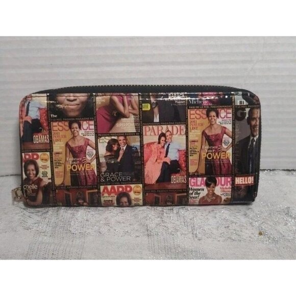 Michelle and Barack Obama Magazine Cover Collage Wallet Pre-Owned Zipper - Picture 1 of 8
